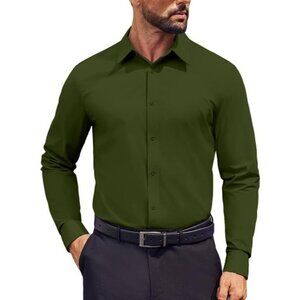 Coofandy Men Army GreenLong Sleeve Formal Fit Business Button Down Shirts